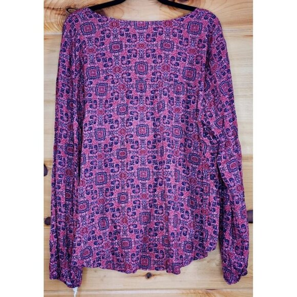 Mossimo Womens size XXL Reds Floral Boho Peasant Ruffle Tie Faux Wrap Blouse New - Picture 6 of 12